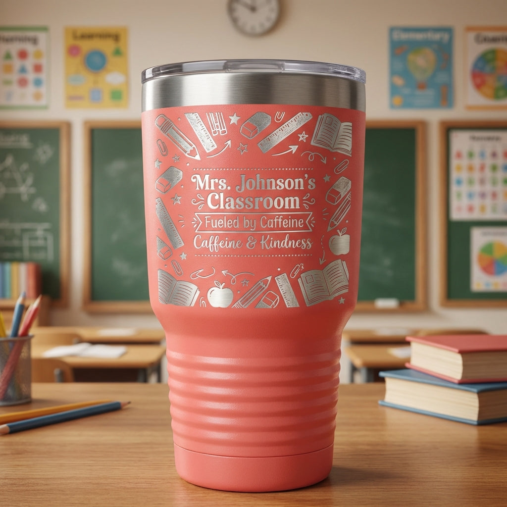 Personalized Teacher Tumbler Gift - School Classroom Appreciation - Durable Laser Engraved 30oz - Custom Name - View 13