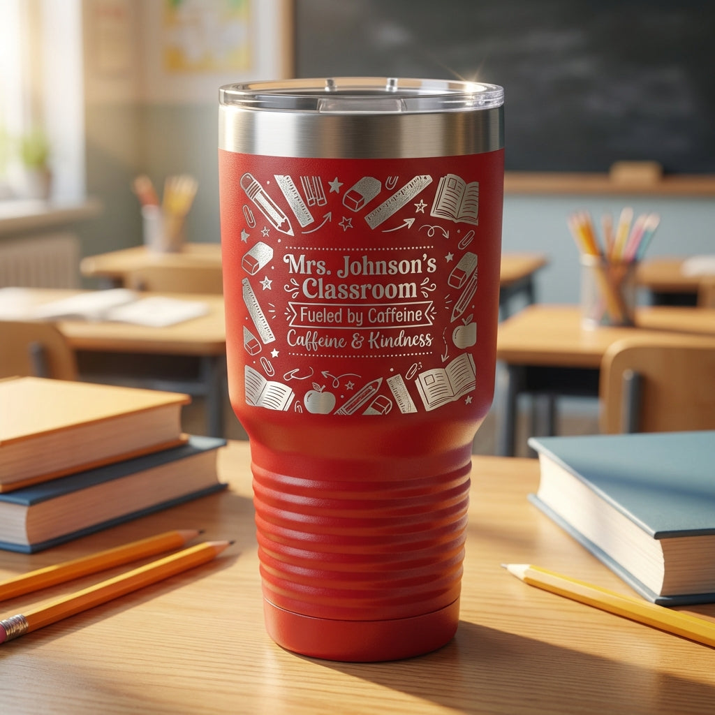 Personalized Teacher Tumbler Gift - School Classroom Appreciation - Durable Laser Engraved 30oz - Custom Name - View 2