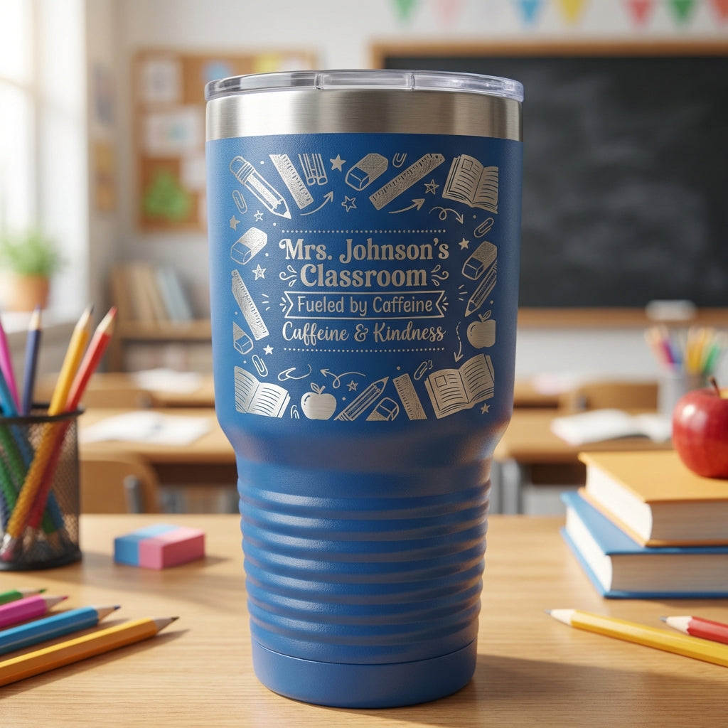 Personalized Teacher Tumbler Gift - School Classroom Appreciation - Durable Laser Engraved 30oz - Custom Name - View 3