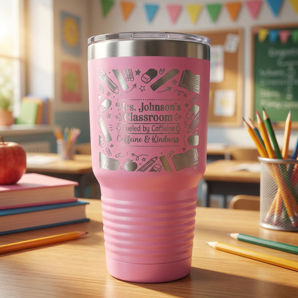 Personalized Teacher Tumbler Gift - School Classroom Appreciation - Durable Laser Engraved 30oz - Custom Name - View 7