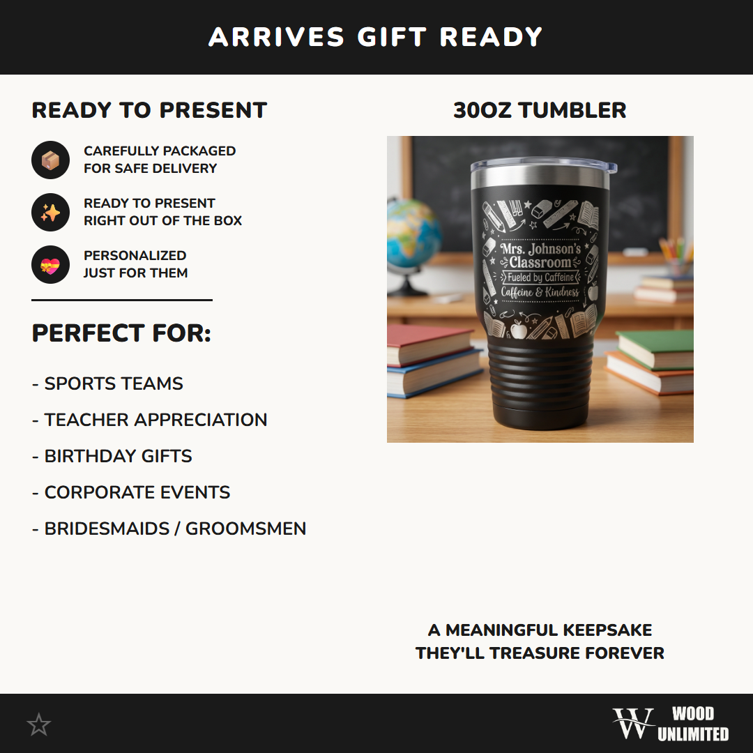 Personalized Teacher Tumbler Gift - School Classroom Appreciation - 30oz Tumbler Gift for Teacher