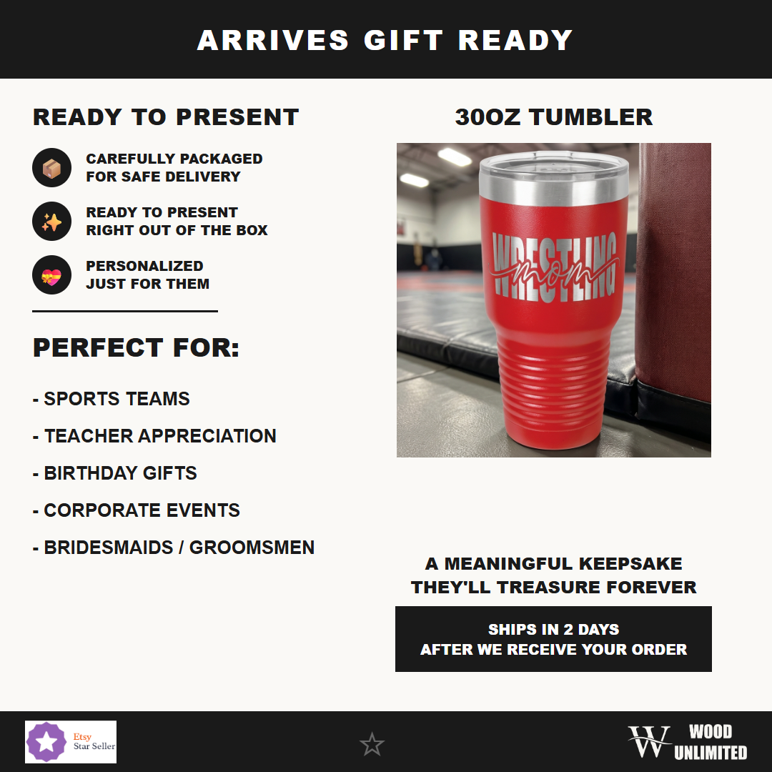 Personalized Wrestling Mom Custom Laser Engraved 30oz Tumbler – Personalized Tournament & Team Gift