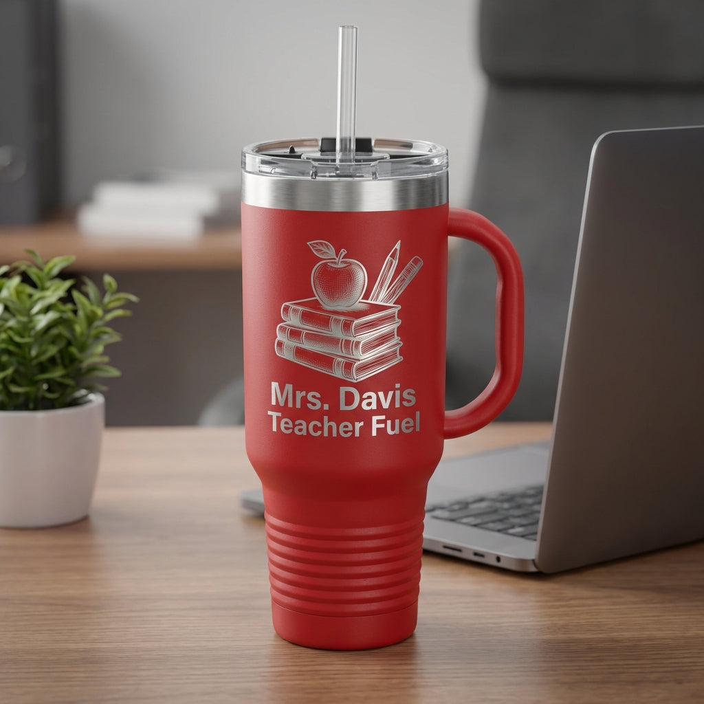 Personalized Teacher Tumbler Gift - Teacher Appreciation Present - Custom Name Laser Engraved 40oz Travel Tumbler - View 3