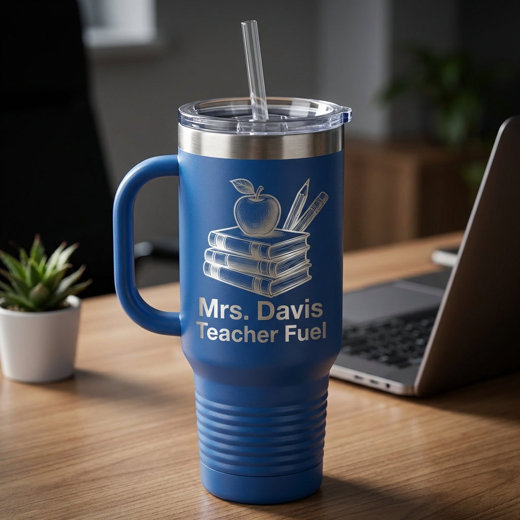 Personalized Teacher Tumbler Gift - Teacher Appreciation Present - Custom Name Laser Engraved 40oz Travel Tumbler - View 4