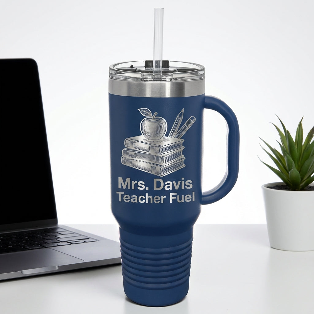 Personalized Teacher Tumbler Gift - Teacher Appreciation Present - Custom Name Laser Engraved 40oz Travel Tumbler - View 5
