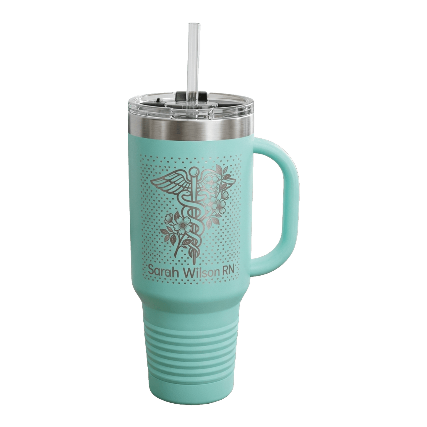 Personalized Nurse Tumbler Gift - RN Appreciation Present - Custom Name Laser Engraved 40oz Travel Tumbler with Handle