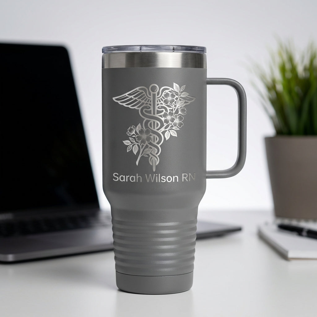 Personalized Nurse Tumbler Gift - RN Appreciation Present - Custom Name Laser Engraved 40oz Travel Tumbler with Handle