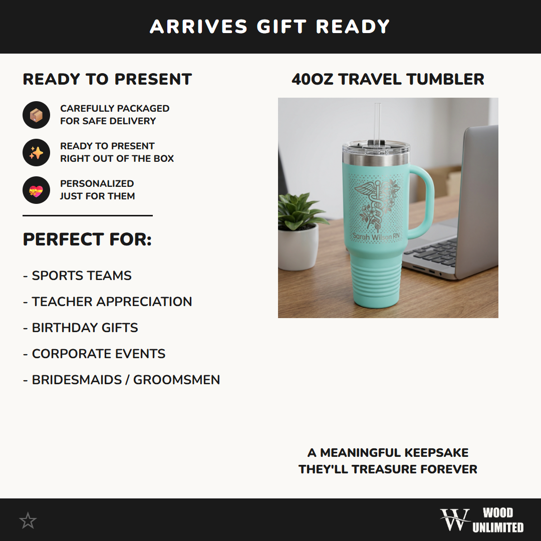 Personalized Nurse Tumbler Gift - RN Appreciation Present - Custom Name Laser Engraved 40oz Travel Tumbler with Handle