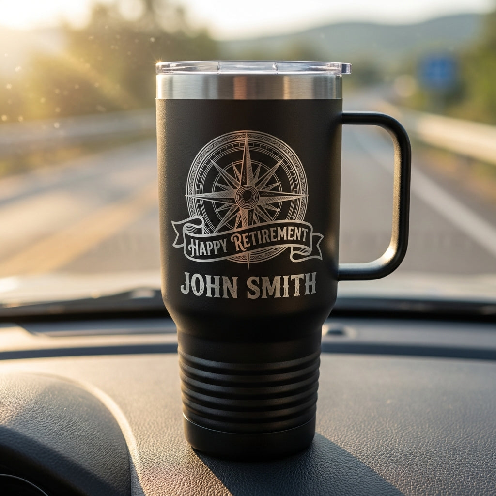 Personalized Retirement Gift 40oz Travel Tumbler - Nautical Compass - Laser Engraved - Custom Name