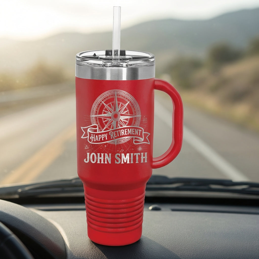 Personalized Retirement Gift 40oz Travel Tumbler - Nautical Compass - Laser Engraved - Custom Name