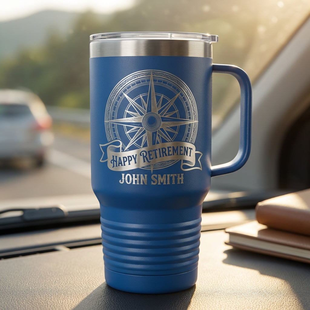Personalized Retirement Gift 40oz Travel Tumbler - Nautical Compass - Laser Engraved - Custom Name