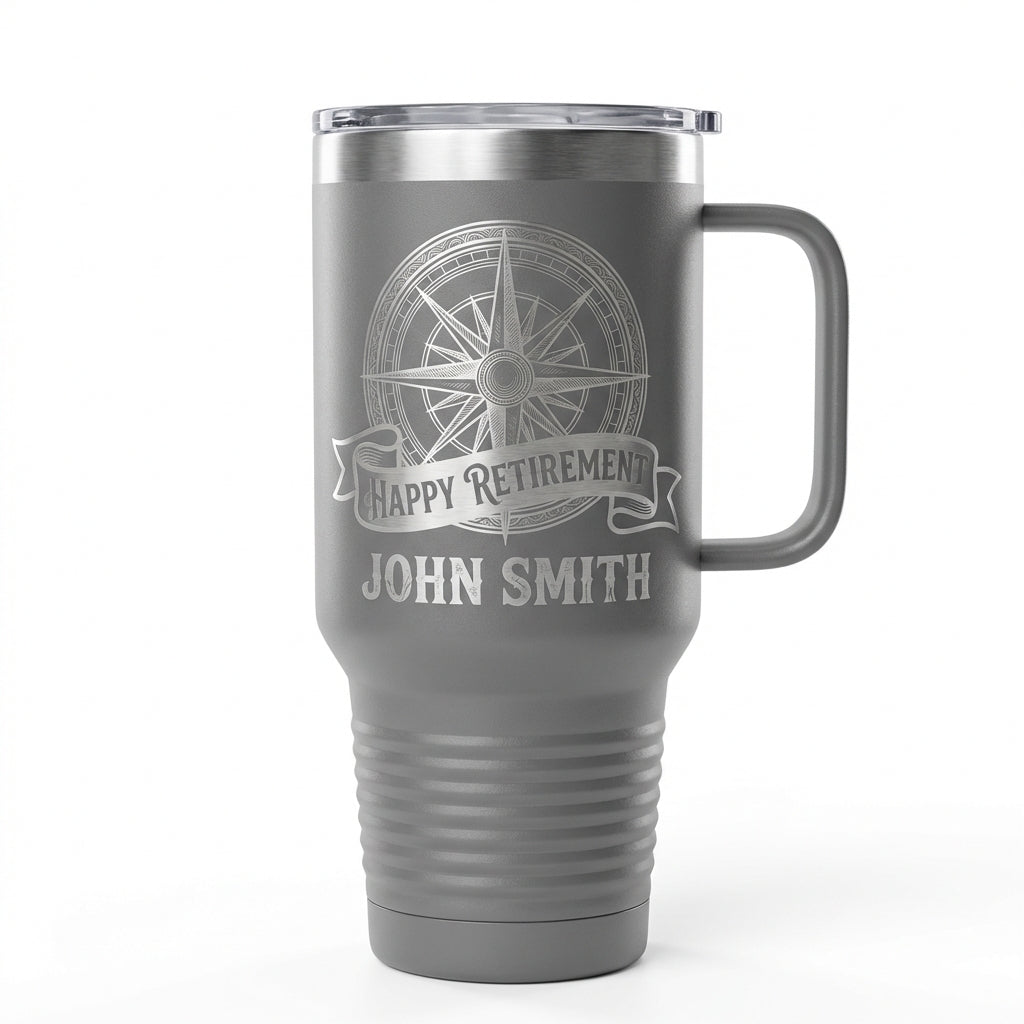 Personalized Retirement Gift 40oz Travel Tumbler - Nautical Compass - Laser Engraved - Custom Name