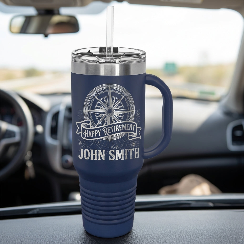 Personalized Retirement Gift 40oz Travel Tumbler - Nautical Compass - Laser Engraved - Custom Name