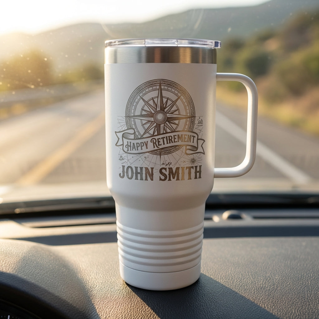 Personalized Retirement Gift 40oz Travel Tumbler - Nautical Compass - Laser Engraved - Custom Name