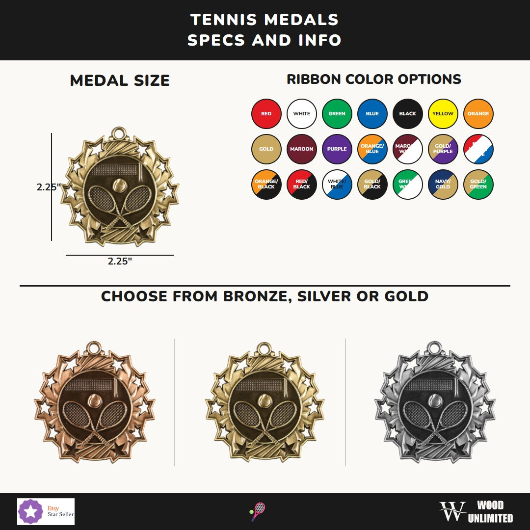 Personalized Tennis Team Medals, Tennis Player Medallions with Neck Ribbon, Tennis Player Awards for Players and Coaches -...