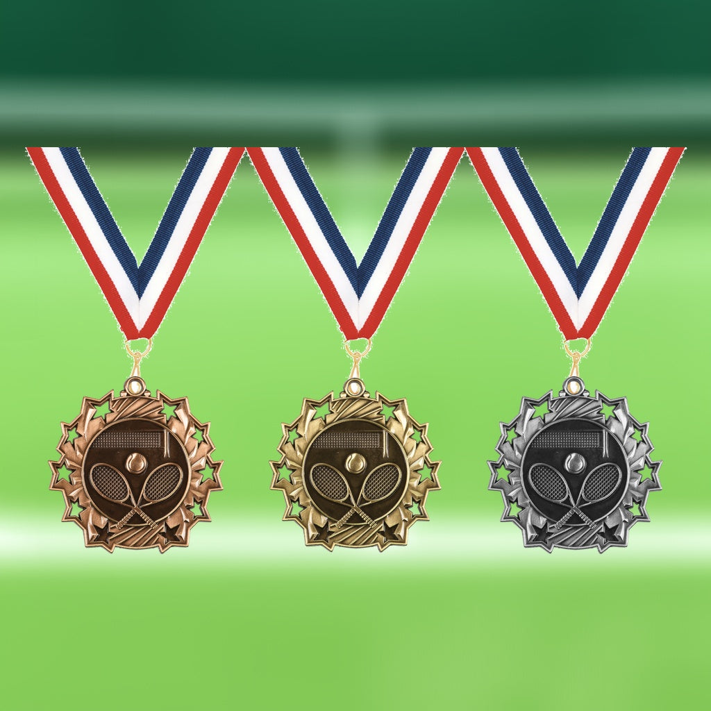 Personalized Tennis Team Medals, Tennis Player Medallions with Neck Ribbon, Tennis Player Awards for Players and Coaches -...