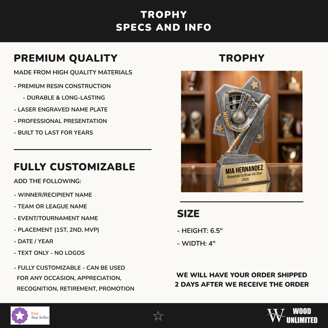 Baseball trophy specifications