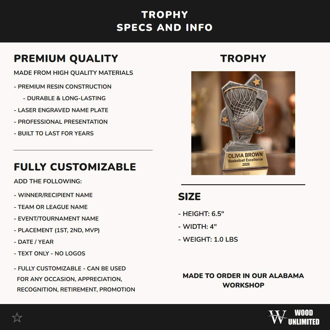 Basketball Trophy Personalized | Custom Award | Engraved Name Plate | Team MVP Gift | Sports Recognition