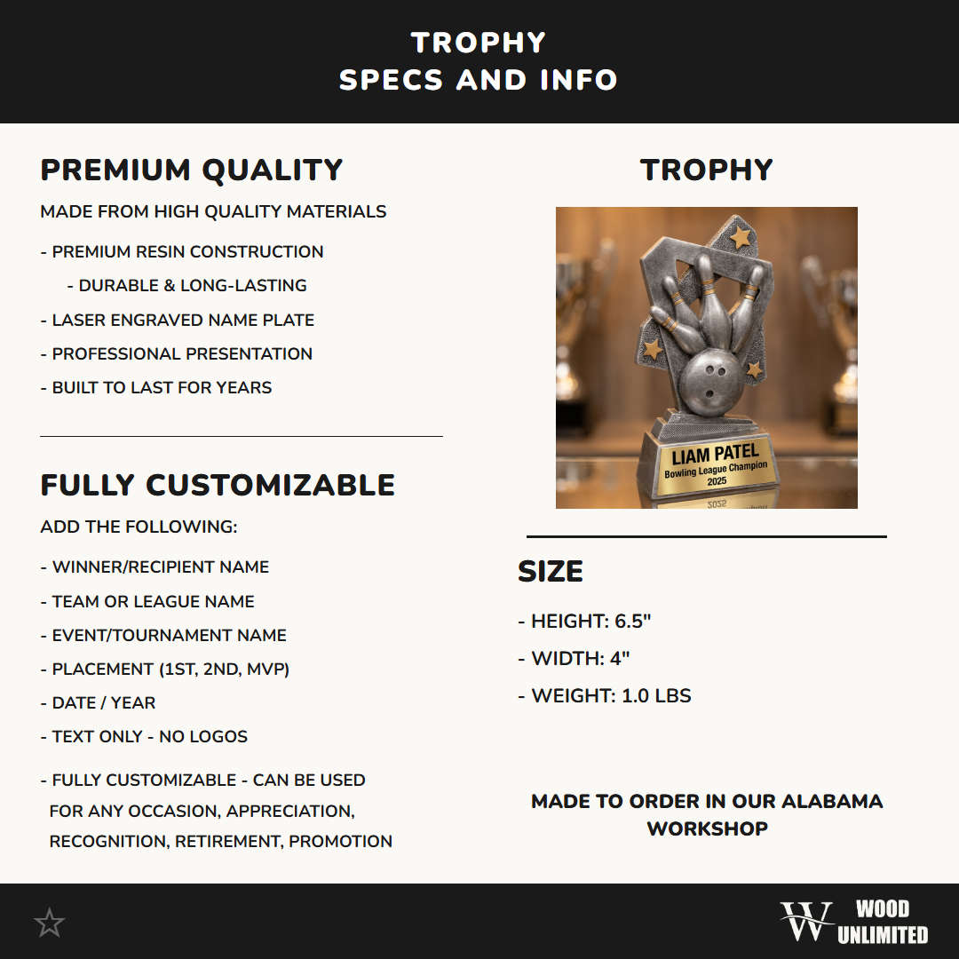 Bowling Trophy | Personalized Bowling Award | Custom Engraved Name Plate | Bowling Tournament Champion | End of Season Gift