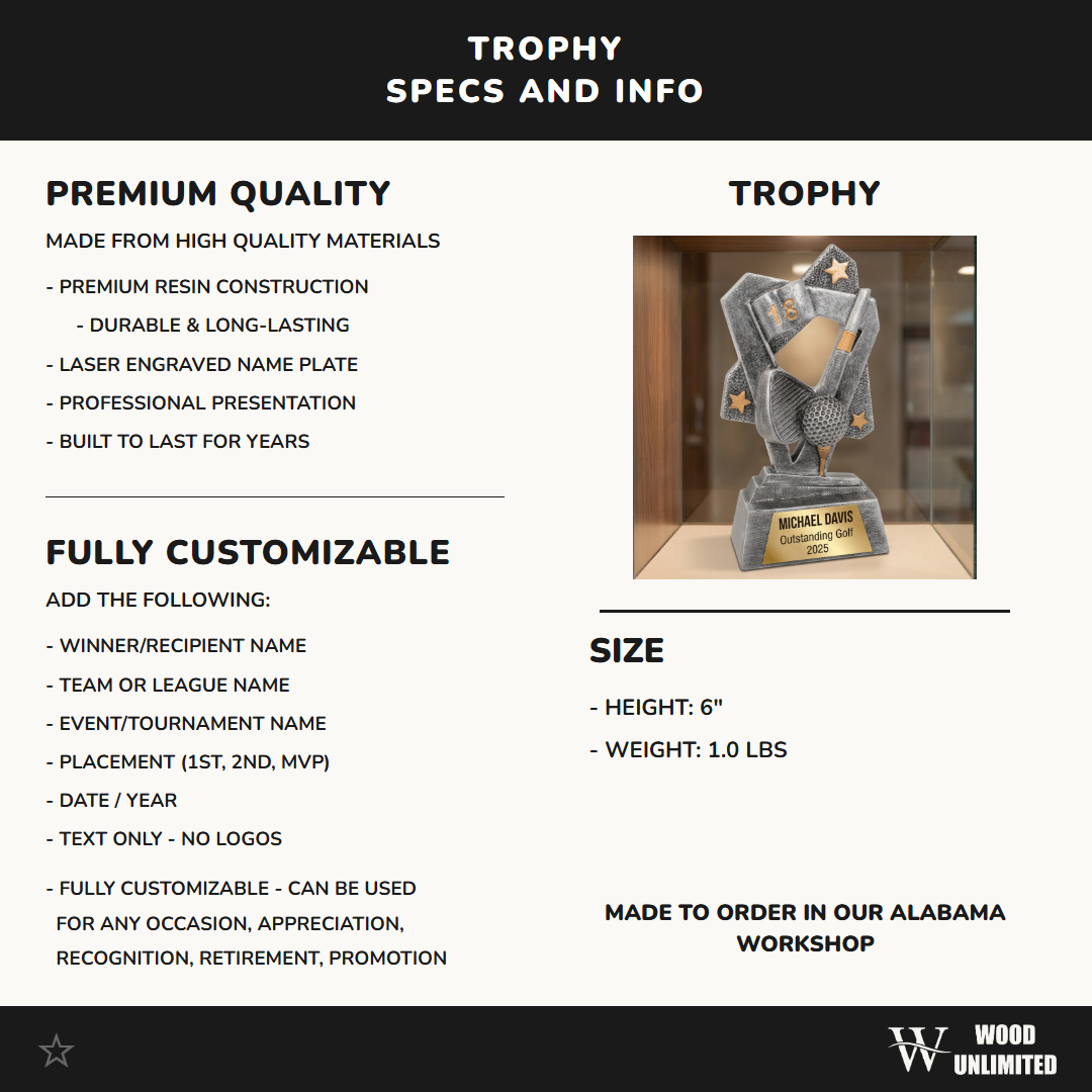 Golf Trophy | Personalized Golf Award | Custom Engraved Nameplate | Golf Tournament Gift | Golfer Recognition