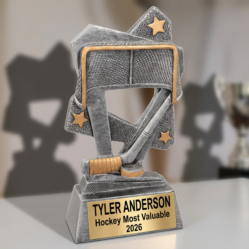 Personalized Hockey Trophy | Custom Triumph Resin Award 6.5" | Laser Engraved Gold Name Plate | Team MVP Recognition Gift - View 3