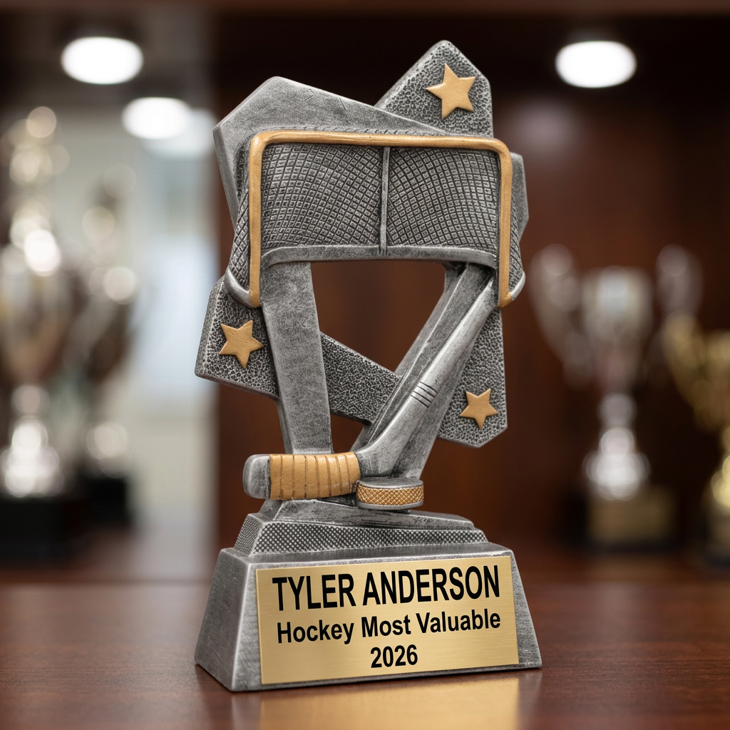 Personalized Hockey Trophy | Custom Triumph Resin Award 6.5" | Laser Engraved Gold Name Plate | Team MVP Recognition Gift - View 4