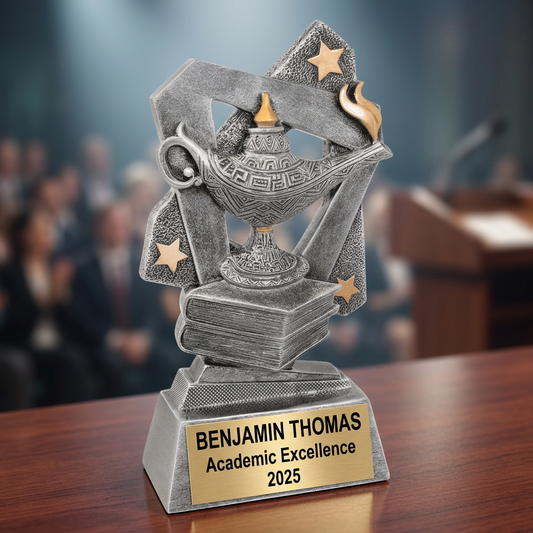 Lamp of Knowledge Trophy | Personalized Academic Award | Custom Engraved Name Plate | Graduation Gift | Achievement Recognition - View 2