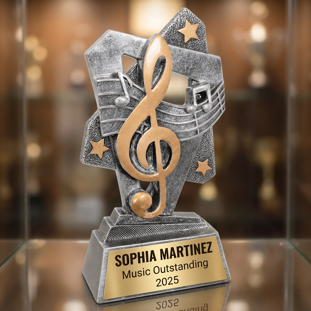 Personalized Music Trophy | Custom Triumph Resin Award 6.5" | Laser Engraved Gold Name Plate | Team MVP Recognition Gift - View 1