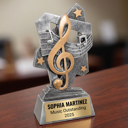 Personalized Music Trophy | Custom Triumph Resin Award 6.5" | Laser Engraved Gold Name Plate | Team MVP Recognition Gift - View 2