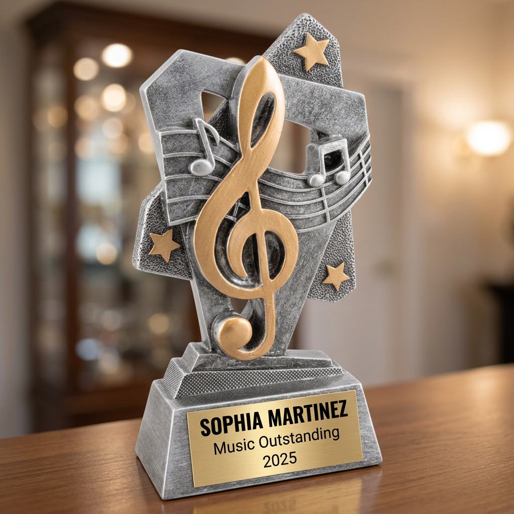 Personalized Music Trophy | Custom Triumph Resin Award 6.5" | Laser Engraved Gold Name Plate | Team MVP Recognition Gift - View 4