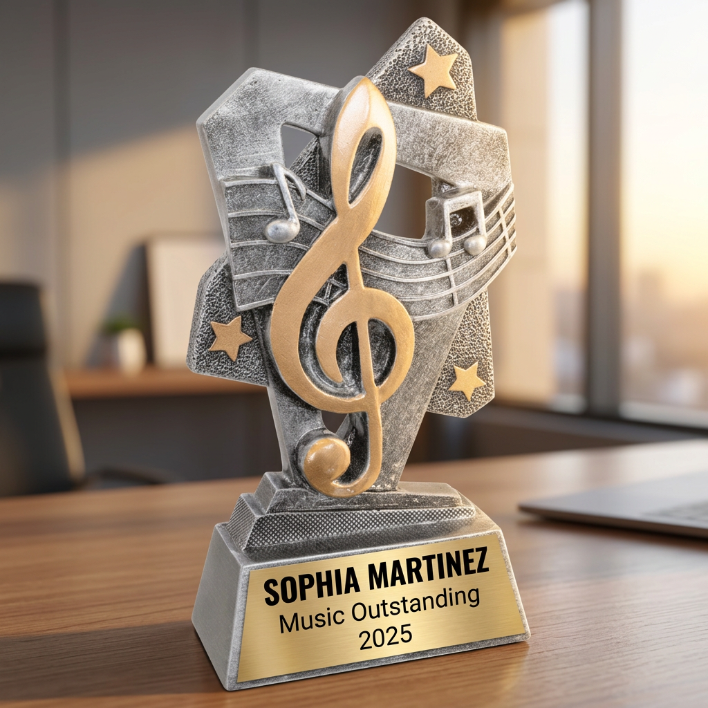 Personalized Music Trophy | Custom Triumph Resin Award 6.5" | Laser Engraved Gold Name Plate | Team MVP Recognition Gift - View 5