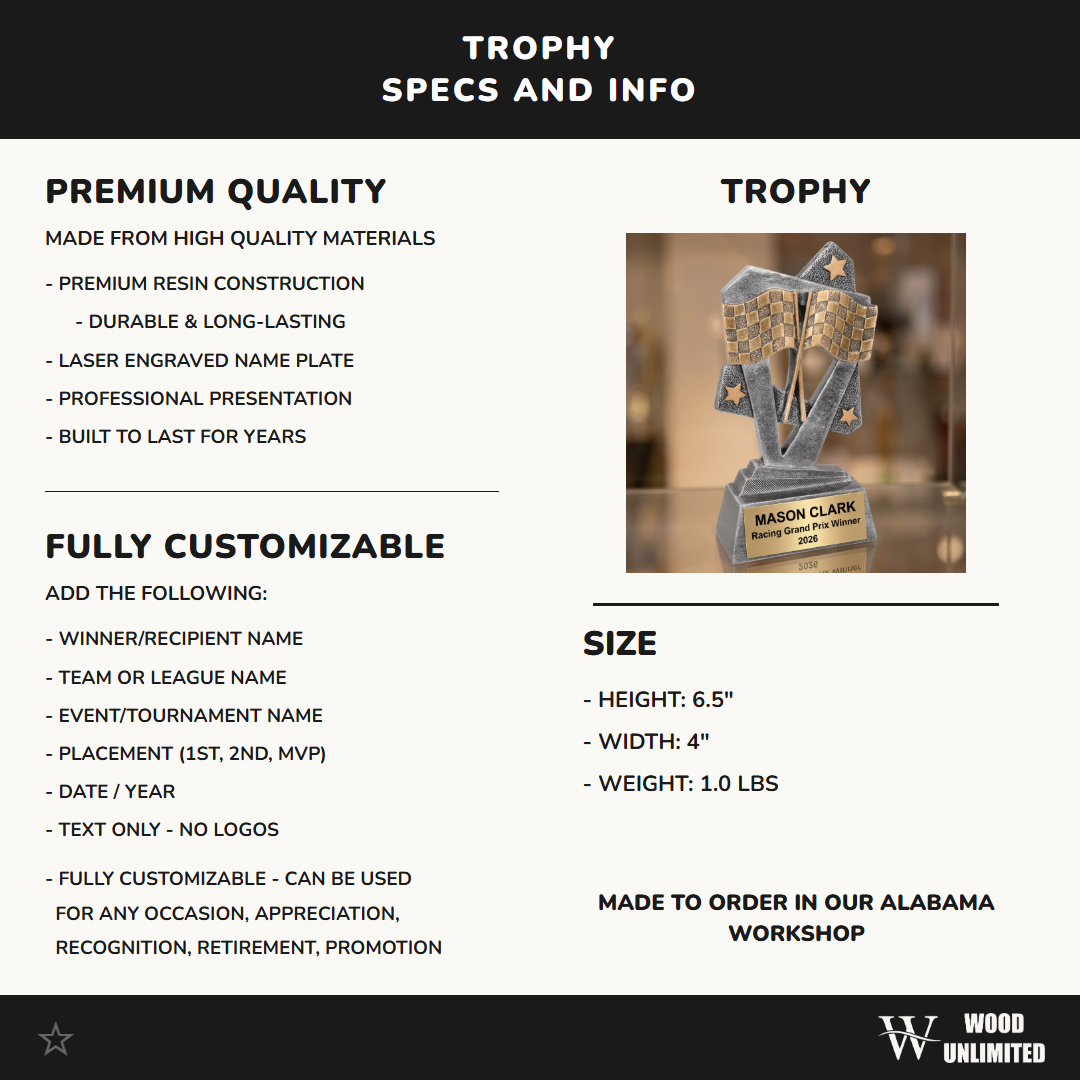 Racing Trophy | Personalized Race Car Award | Custom Engraved Plaque | Champion Gift | Go Kart Trophy