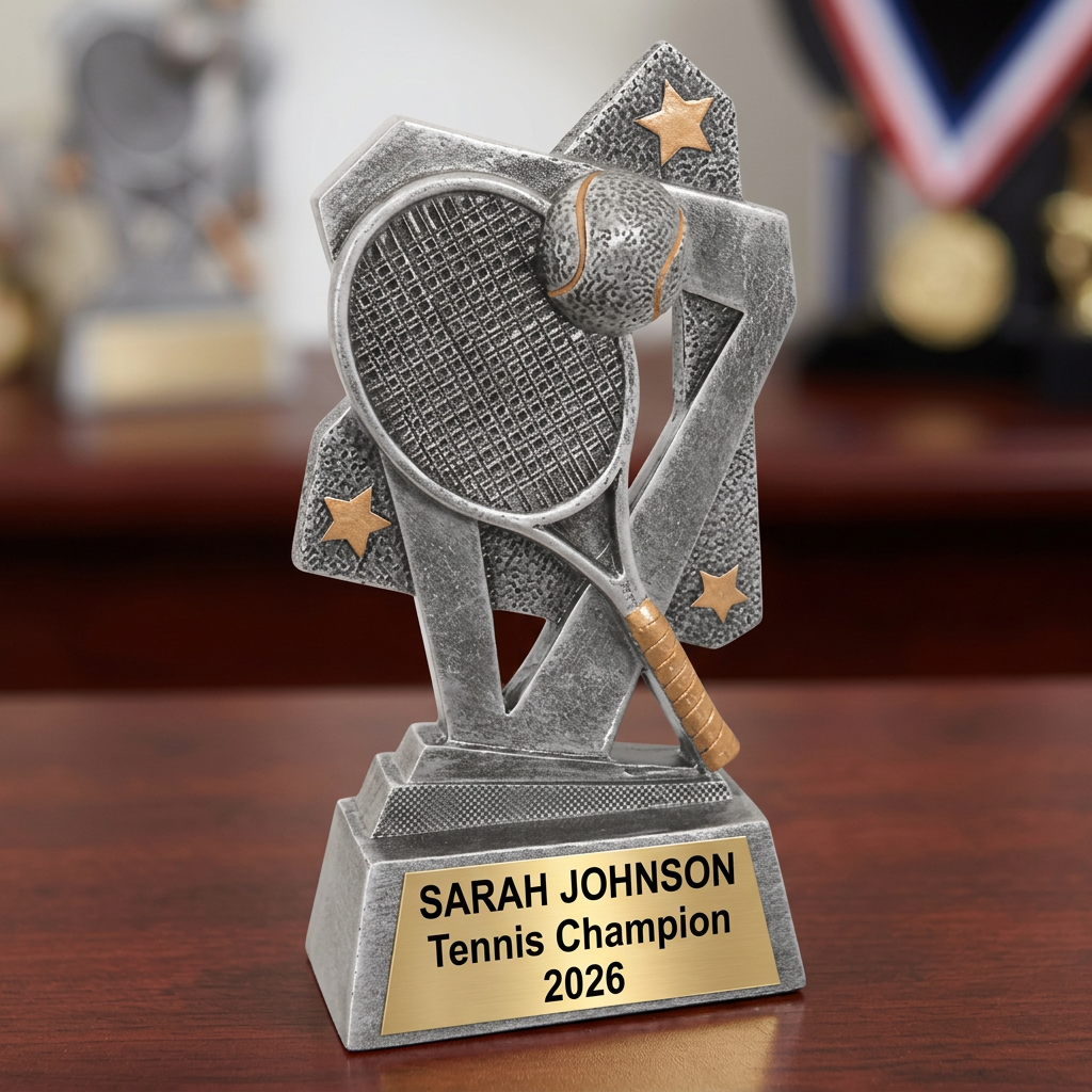 Tennis Trophy | Personalized Tennis Award | Custom Engraved Name Plate | Achievement Gift | Team MVP Recognition - View 2