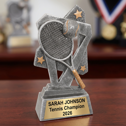 Tennis Trophy | Personalized Tennis Award | Custom Engraved Name Plate | Achievement Gift | Team MVP Recognition - View 2