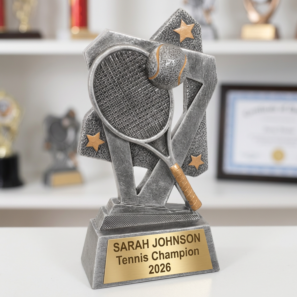 Tennis Trophy | Personalized Tennis Award | Custom Engraved Name Plate | Achievement Gift | Team MVP Recognition - View 3
