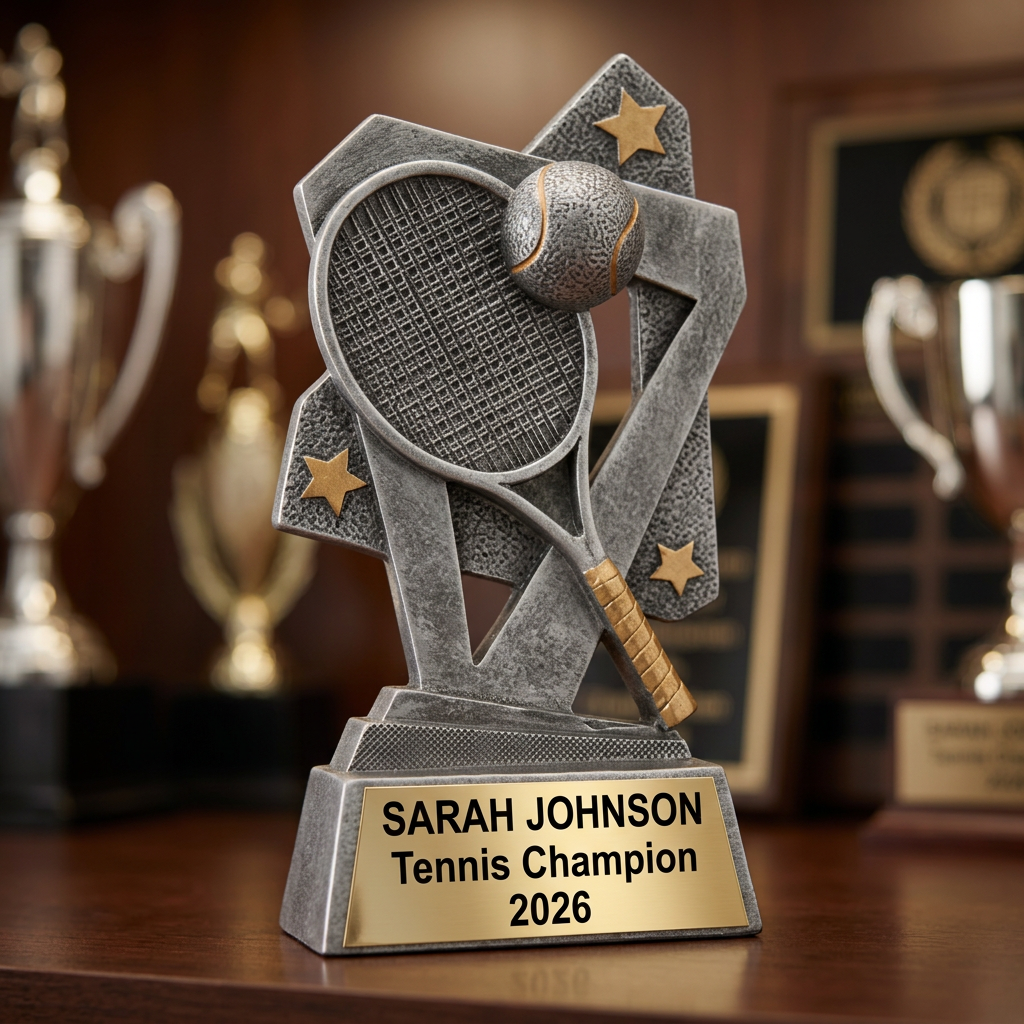Tennis Trophy | Personalized Tennis Award | Custom Engraved Name Plate | Achievement Gift | Team MVP Recognition - View 4