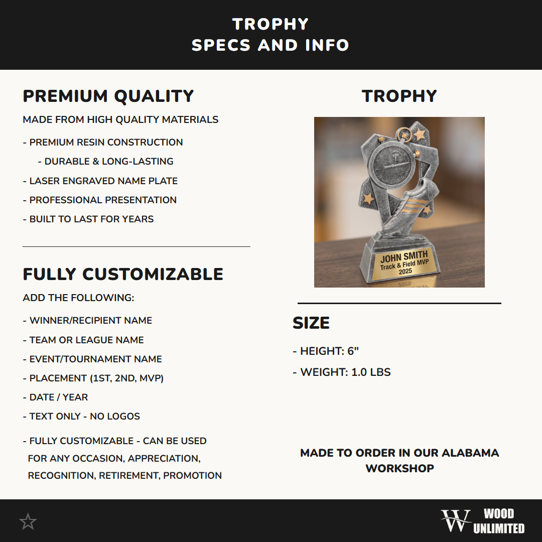 Personalized Track & Field Trophy | Custom Award | Laser Engraved | Sports Achievement | Team Gift