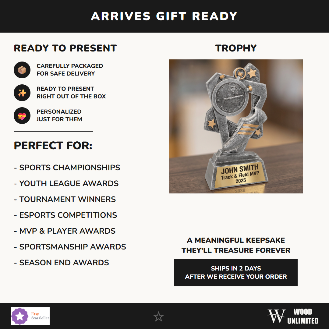 Personalized track & field trophy for team awards and tournaments