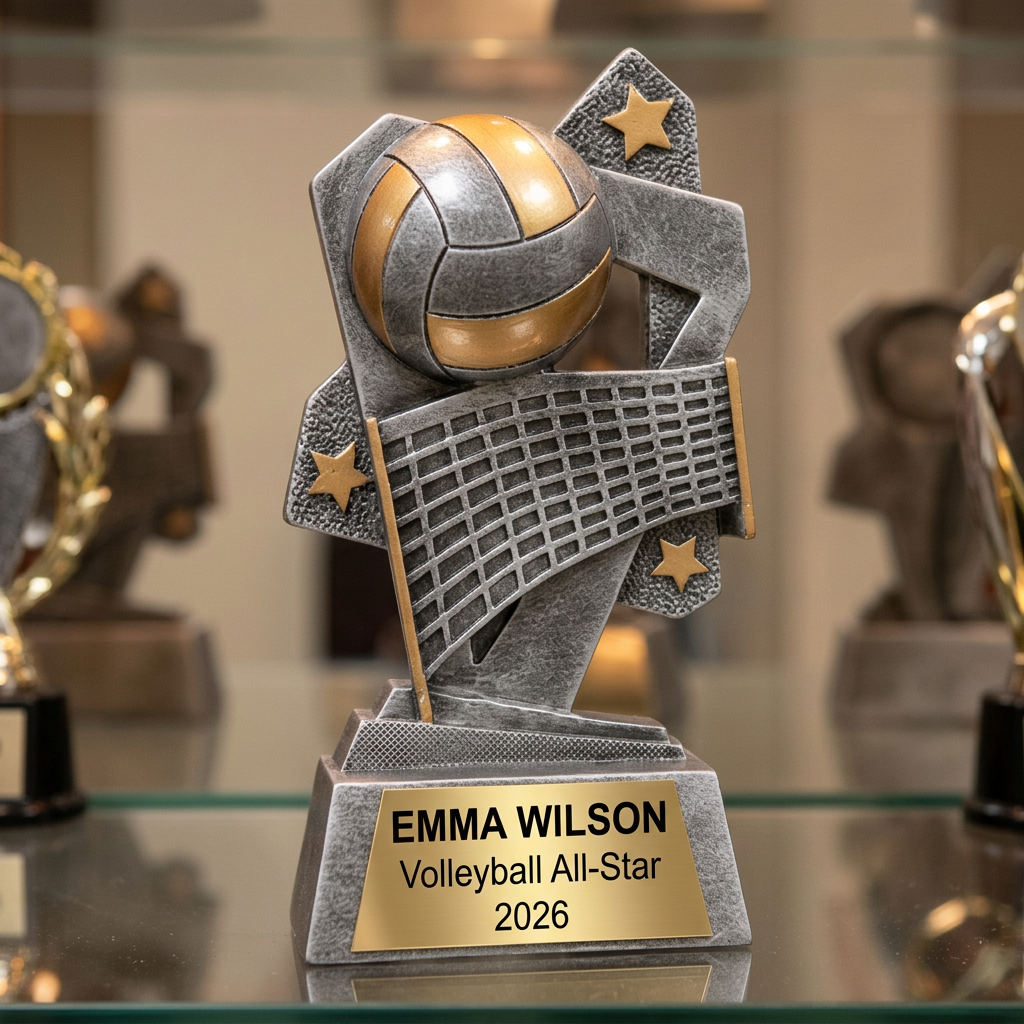 Volleyball Trophy | Personalized Award | Custom Engraved Name Plate | Team MVP Gift | Resin Volleyball Figurine - View 1