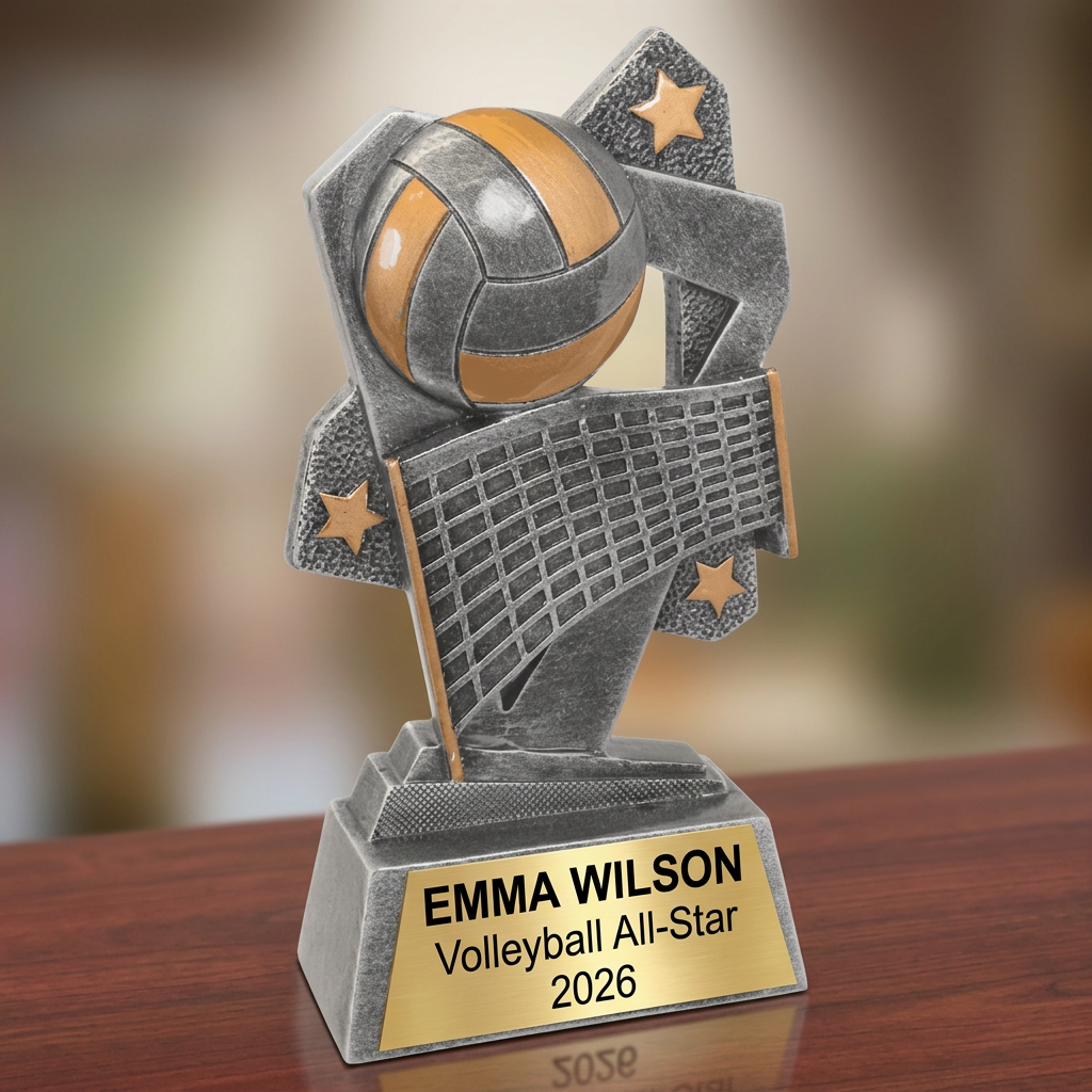 Volleyball Trophy | Personalized Award | Custom Engraved Name Plate | Team MVP Gift | Resin Volleyball Figurine - View 2