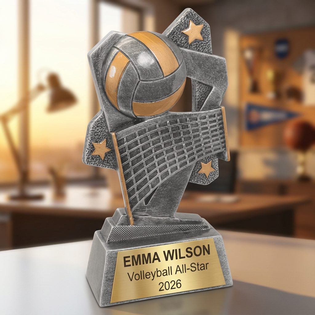 Volleyball Trophy | Personalized Award | Custom Engraved Name Plate | Team MVP Gift | Resin Volleyball Figurine - View 5