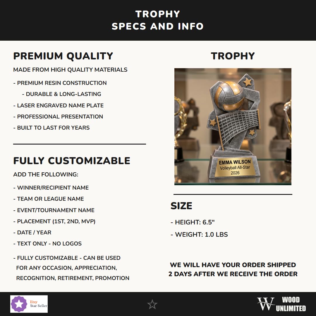 Volleyball Trophy | Personalized Award | Custom Engraved Name Plate | Team MVP Gift | Resin Volleyball Figurine