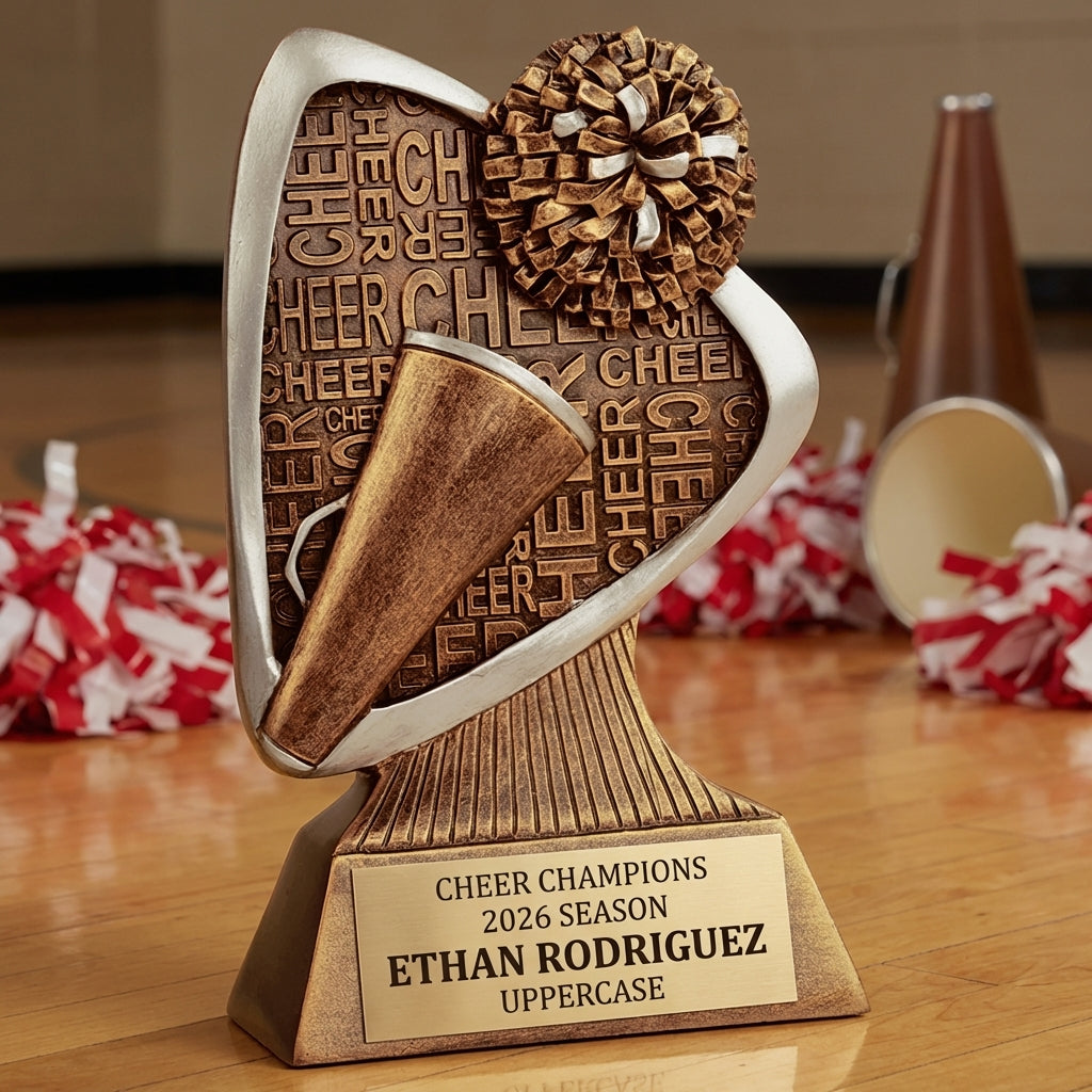 Personalized Cheer Triad Award Trophy — custom engraved resin sport trophy for MVP, championship, and coach gifts — view 2