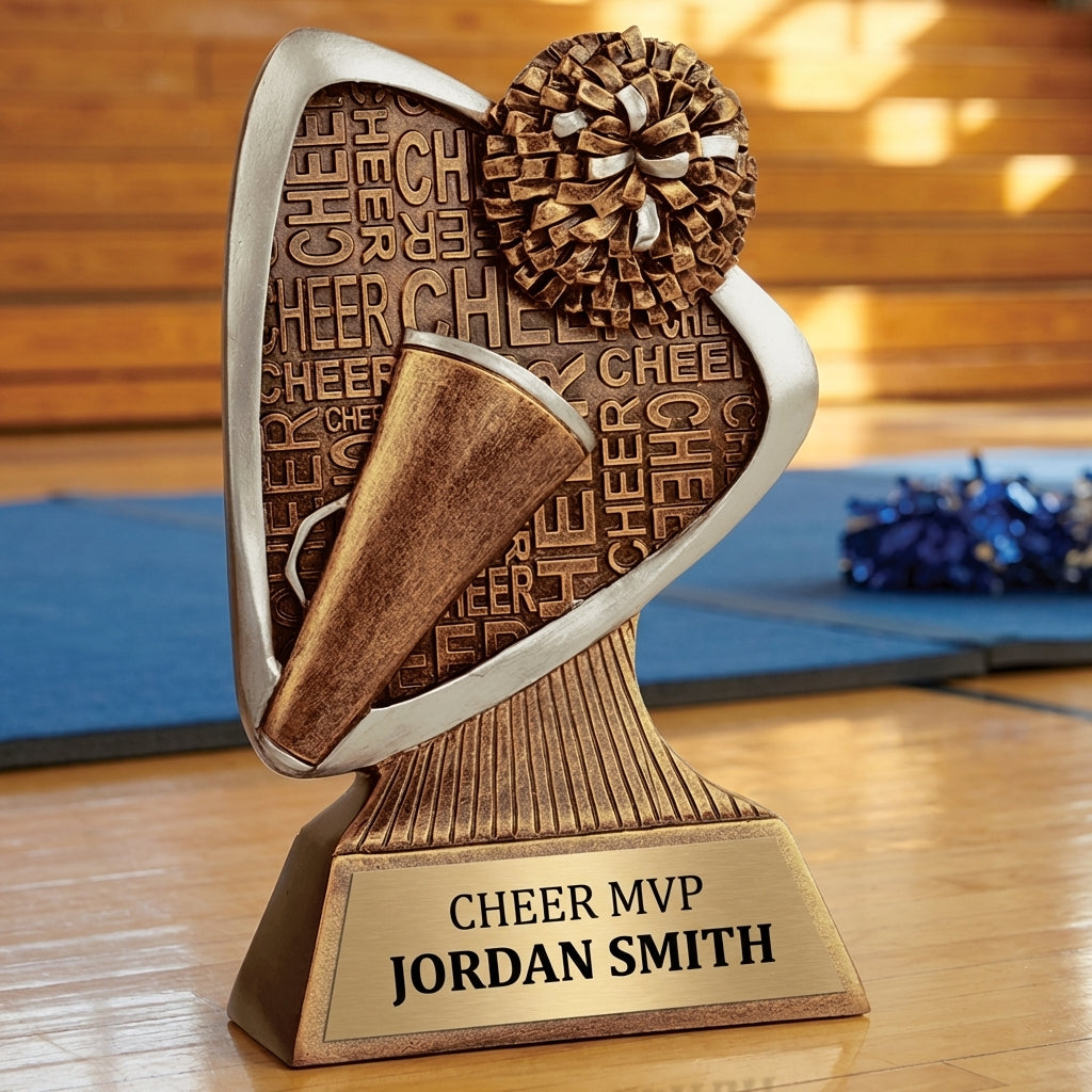 Personalized Cheer Triad Award Trophy — custom engraved resin sport trophy for MVP, championship, and coach gifts — view 3