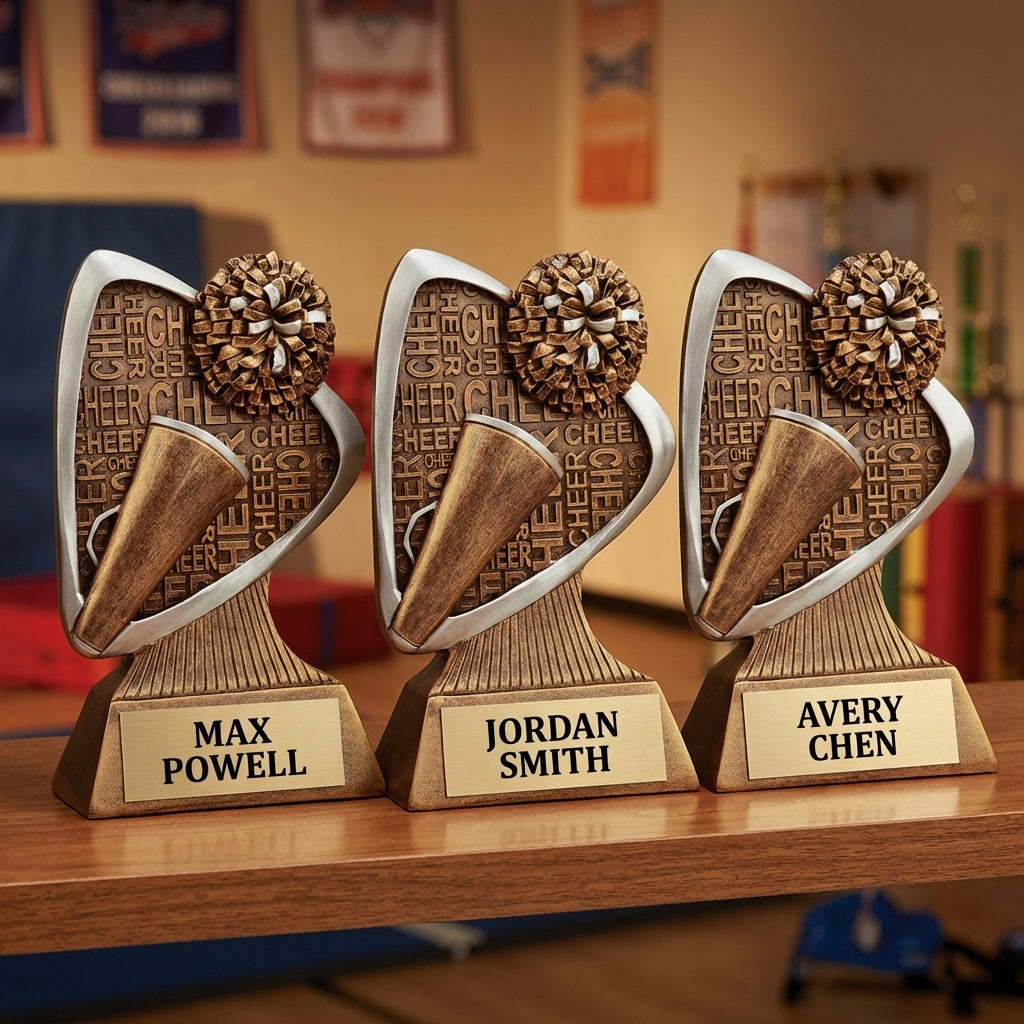Personalized Cheer Triad Award Trophy — custom engraved resin sport trophy for MVP, championship, and coach gifts — view 4