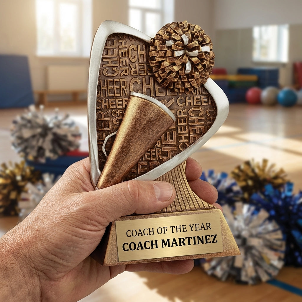 Personalized Cheer Triad Award Trophy — custom engraved resin sport trophy for MVP, championship, and coach gifts — view 5