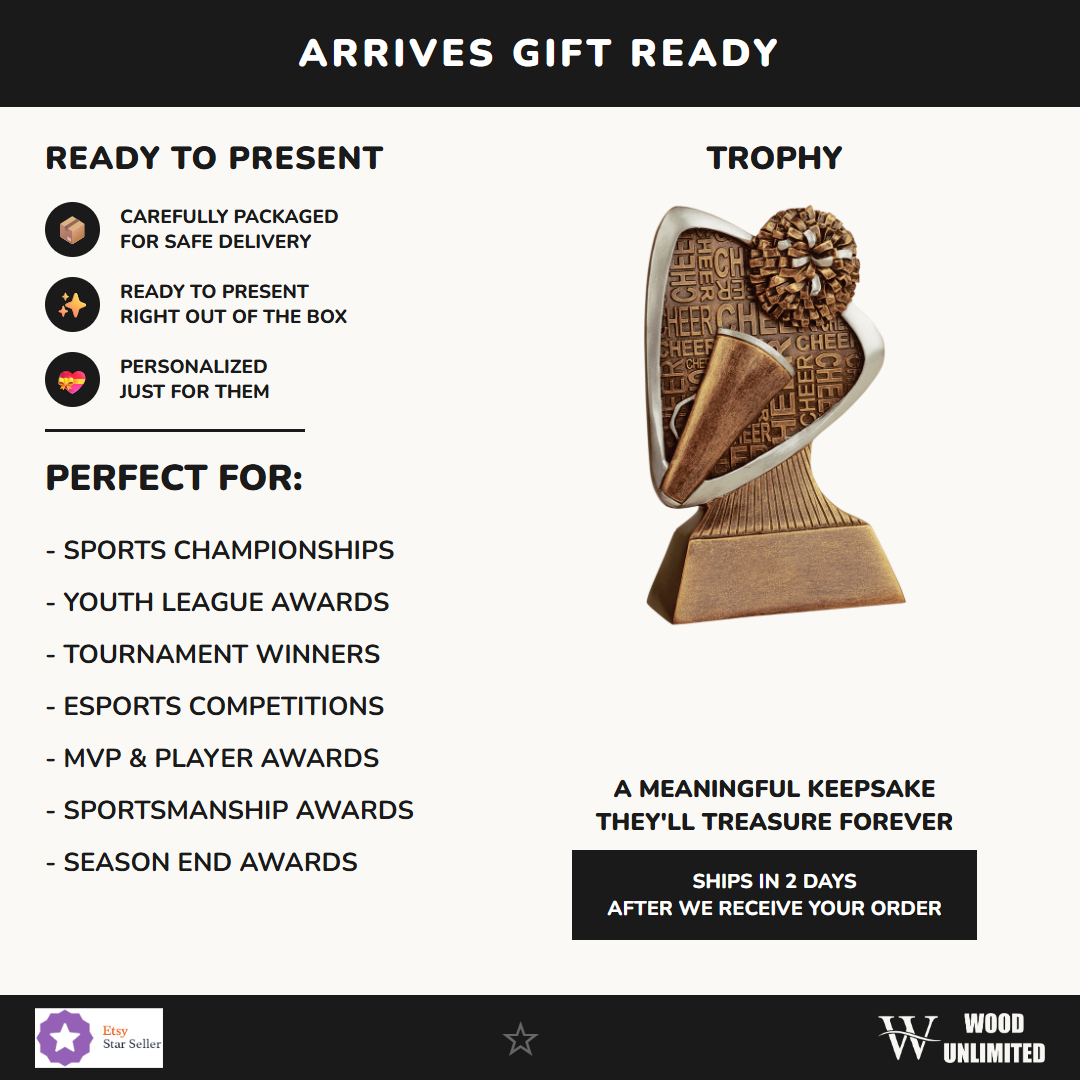 Cheer Trophy Gift Ready — perfect for MVP awards, coach appreciation, team banquets, and championship gifts