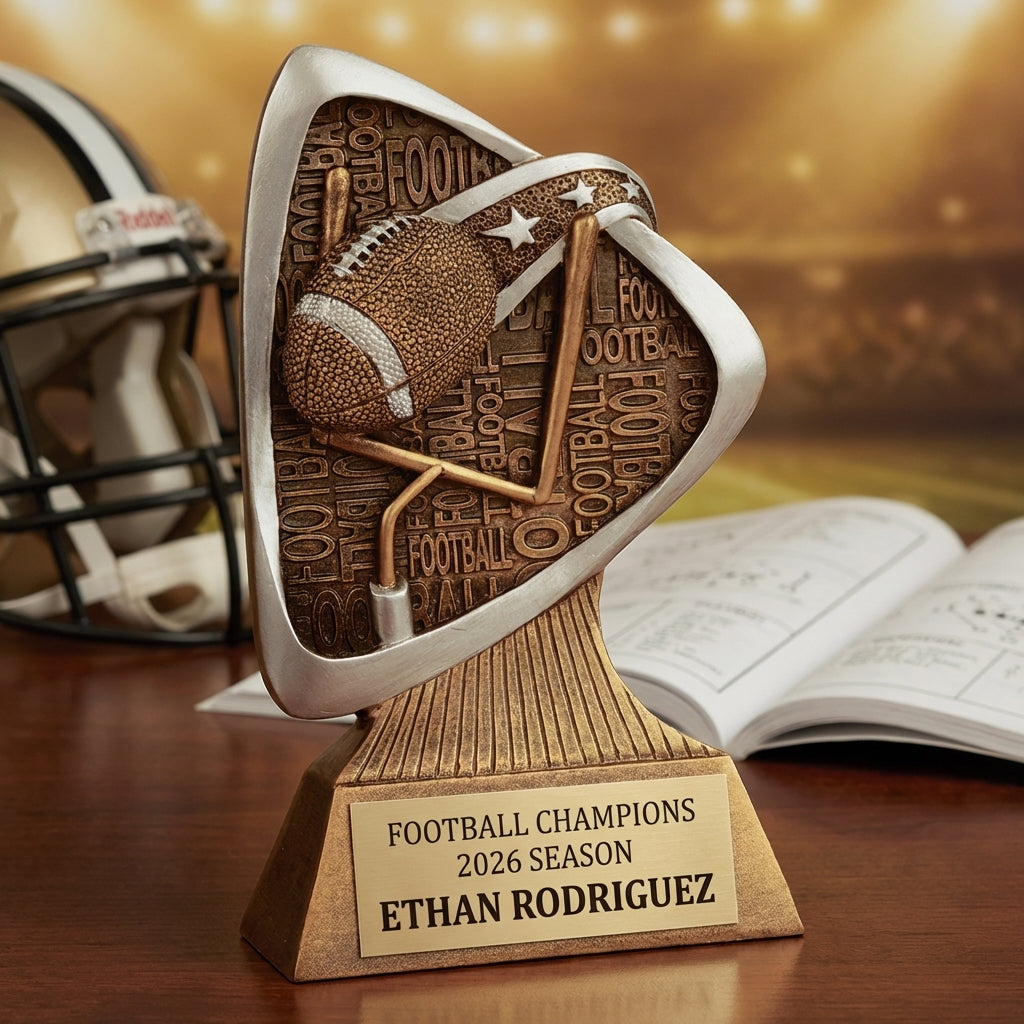 Personalized Football Triad Award Trophy — custom engraved resin sport trophy for MVP, championship, and coach gifts — view 2