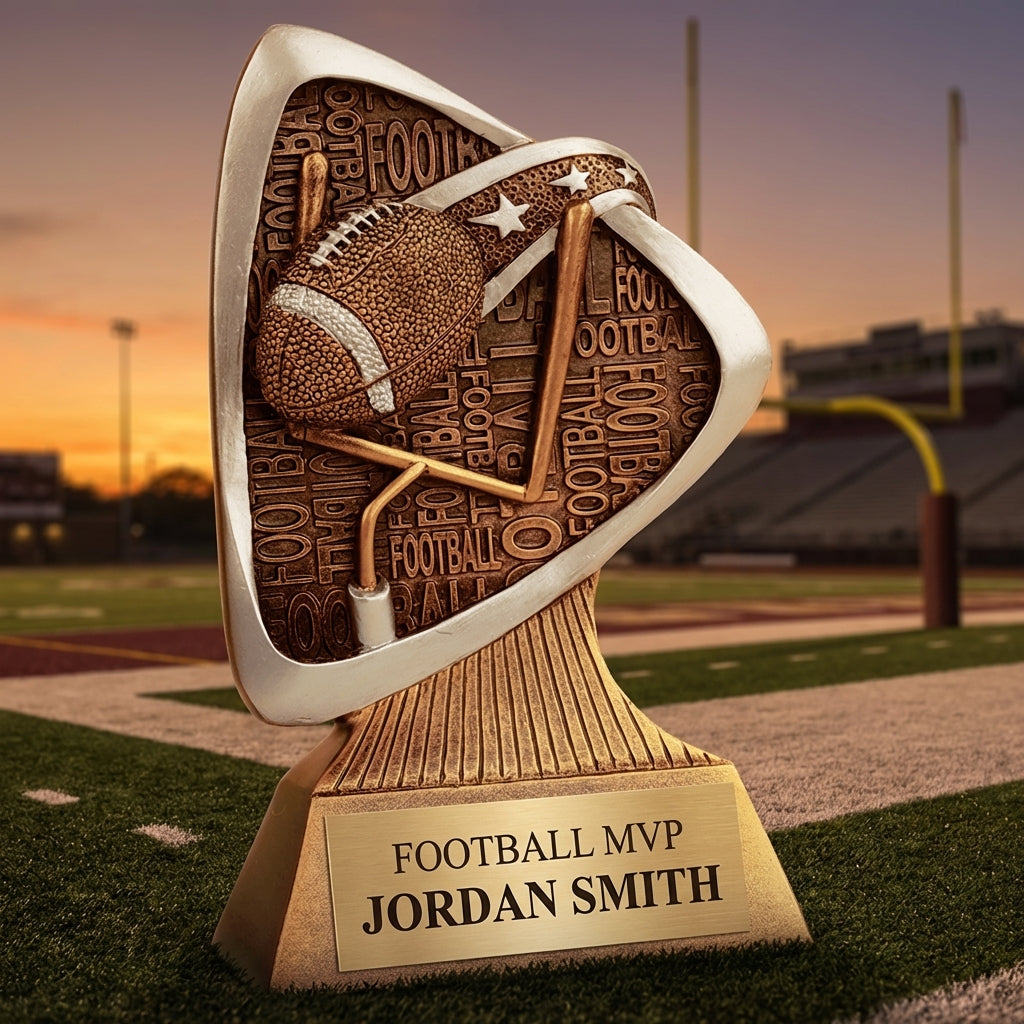 Personalized Football Triad Award Trophy — custom engraved resin sport trophy for MVP, championship, and coach gifts — view 3