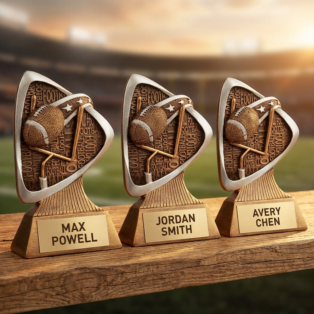 Personalized Football Triad Award Trophy — custom engraved resin sport trophy for MVP, championship, and coach gifts — view 4